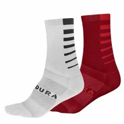 SOCKA COOLMAX STRIP 2-PACK RÖD/VIT